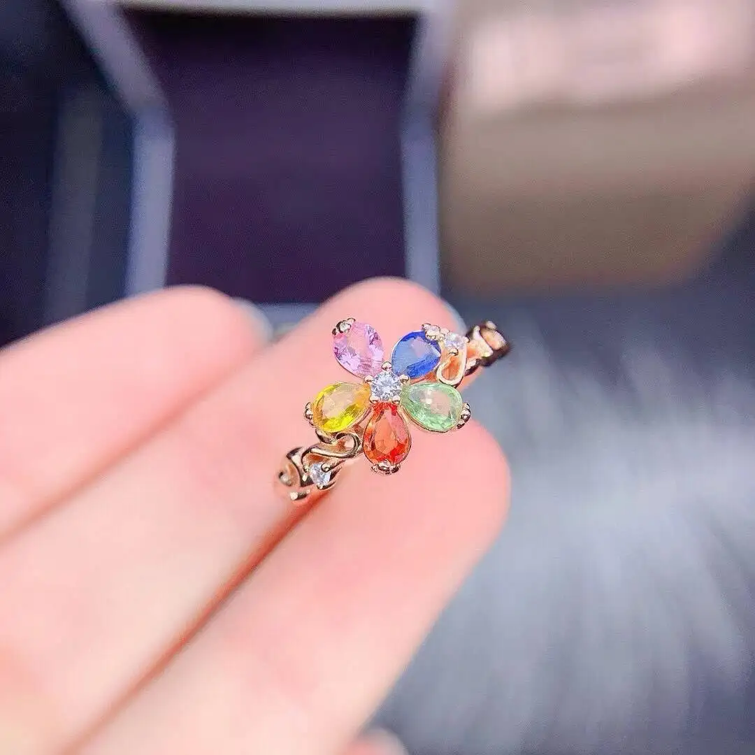 

KJJEAXCMY Jewelry Natural Women's Colored Sapphire Ring 925 silver inlay Colorful and splendid Crystal pure fire flash explosion