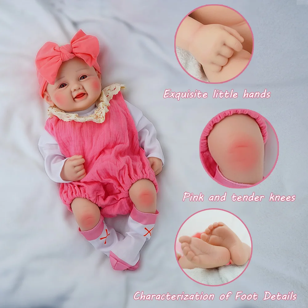 17,3-inch 2,4 kg zachte siliconen herboren pop van medische kwaliteit met dynamische drievoudige koppeling van open ogen, glimlach en open mond