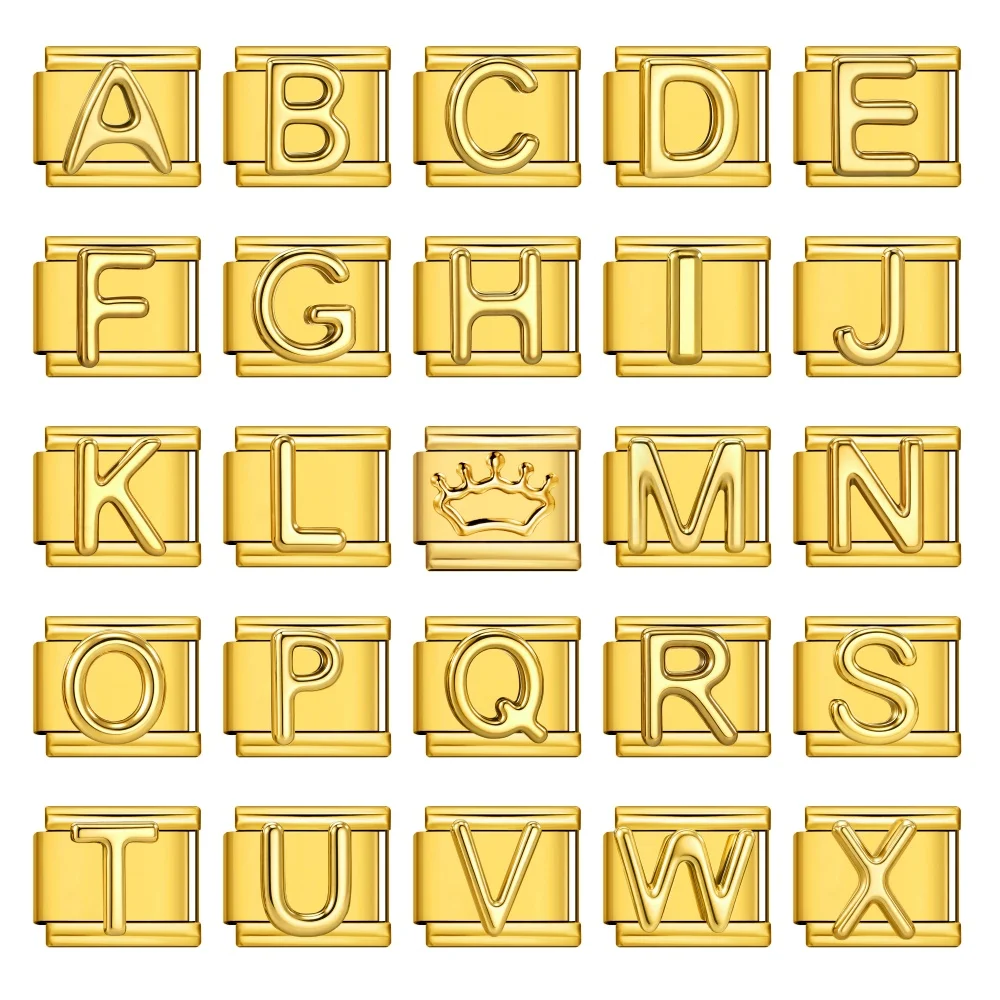 Klassische, komplett aus Edelstahl gefertigte 3D-Stereoskopische 26 A-Z Buchstabenserie Schmuckstücke, italienische Glieder, passend für 9mm Charms, Großpackung für Armbandherstellung DIY – Detail 1
