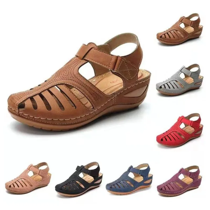 

New Summer Women Wedge Sandals Premium Orthopedic Open Toe Sandals Vintage Anti-slip Leather Casual Female Platform Retro Shoes