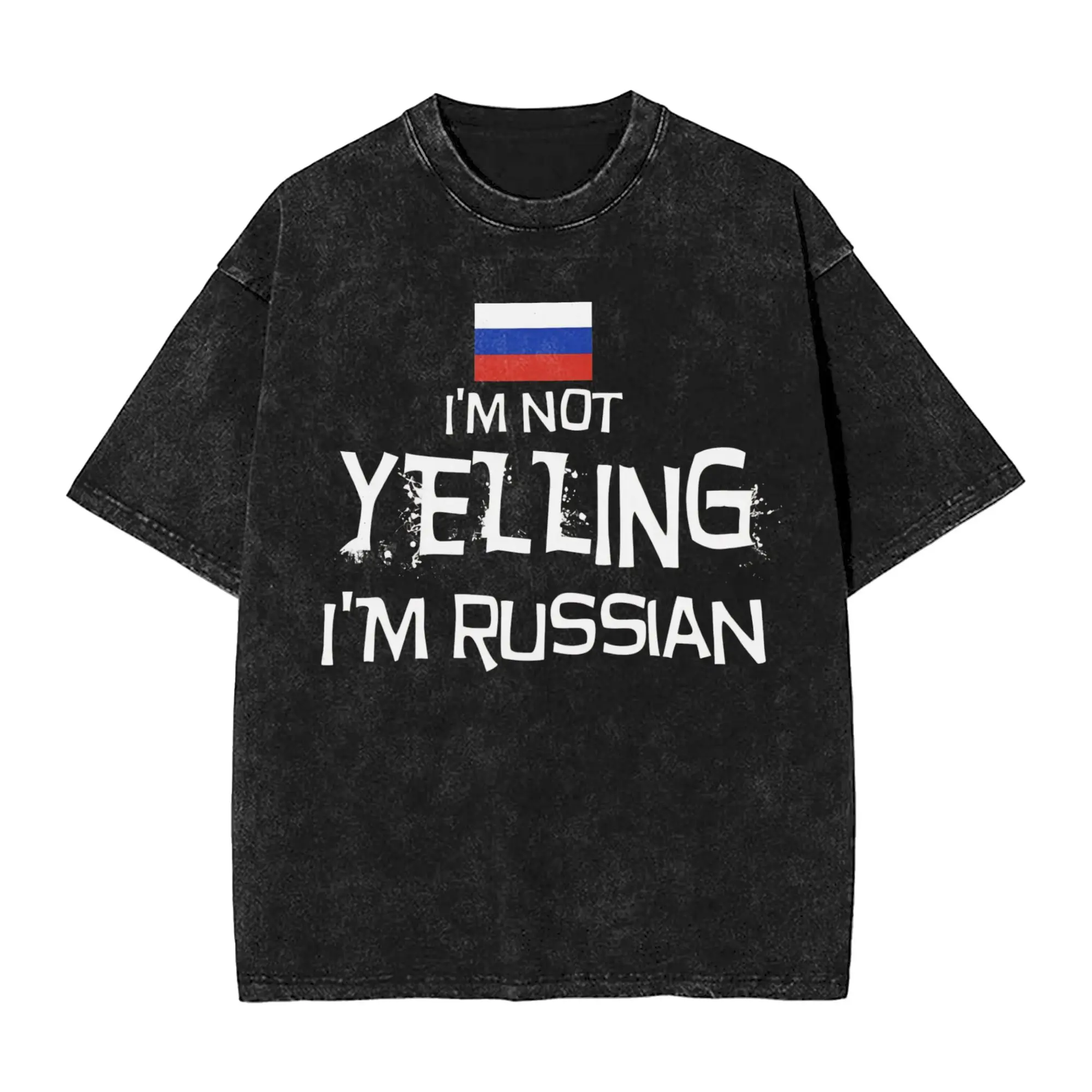 Harajuku Washed T Shirt I'm Not Yelling I'm Ukrainian I'm Russian Loose T Shirts Hip Hop Tee Shirt Man Summer Awesome Top Tees