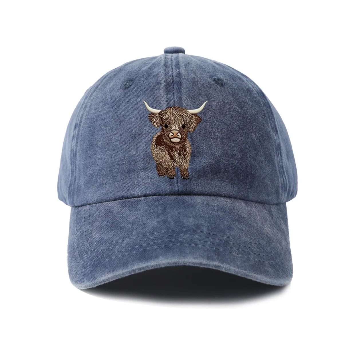 Vintage Washed Highland Cow Portrait Graphic Baseball Cap, Adjustable Unisex Dad Hat, Farm Animal Lover Western Gift