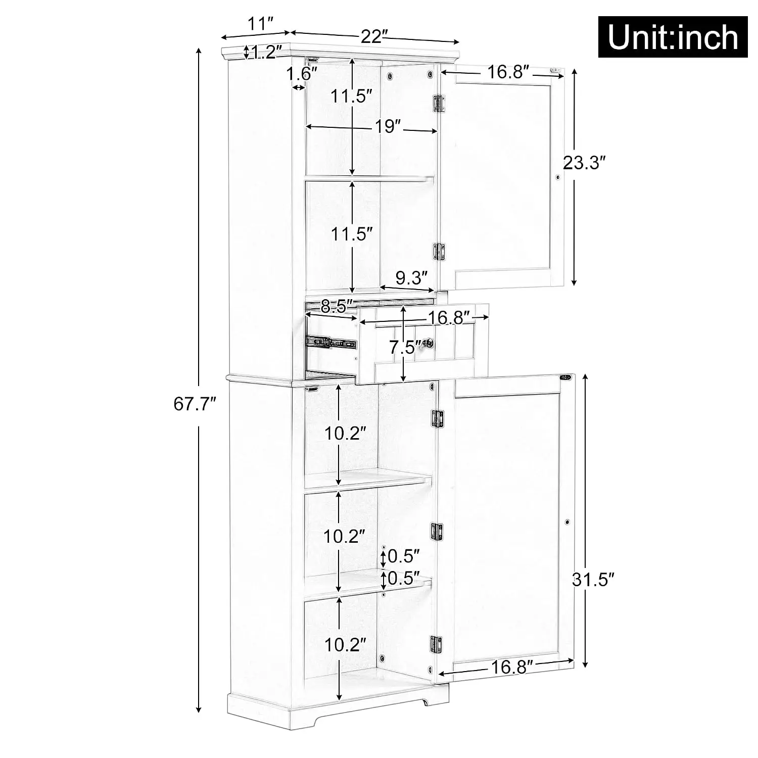Tall Bathroom Storage Cabinet Freestanding MDF with Drawer & Adjustable Shelf Anti-Toppling Device Gray Finish, Customized