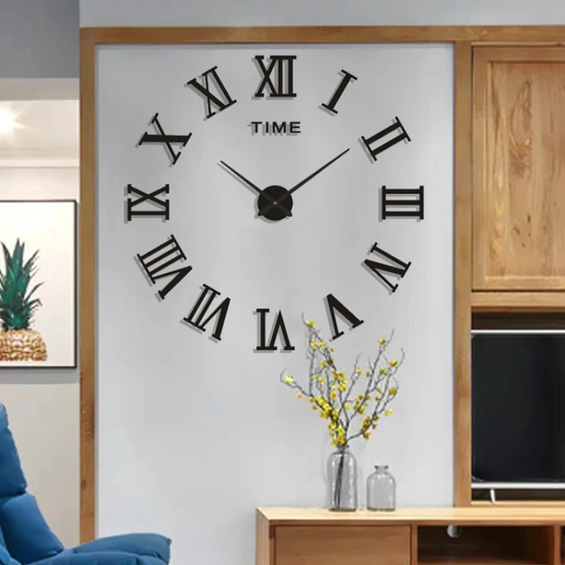 3D Acrylic Digital Wall Clock Roman Numerals Design Mirror Wall Clock Fashion Large Round Wall Clock DIY Self Adhesive Clocks