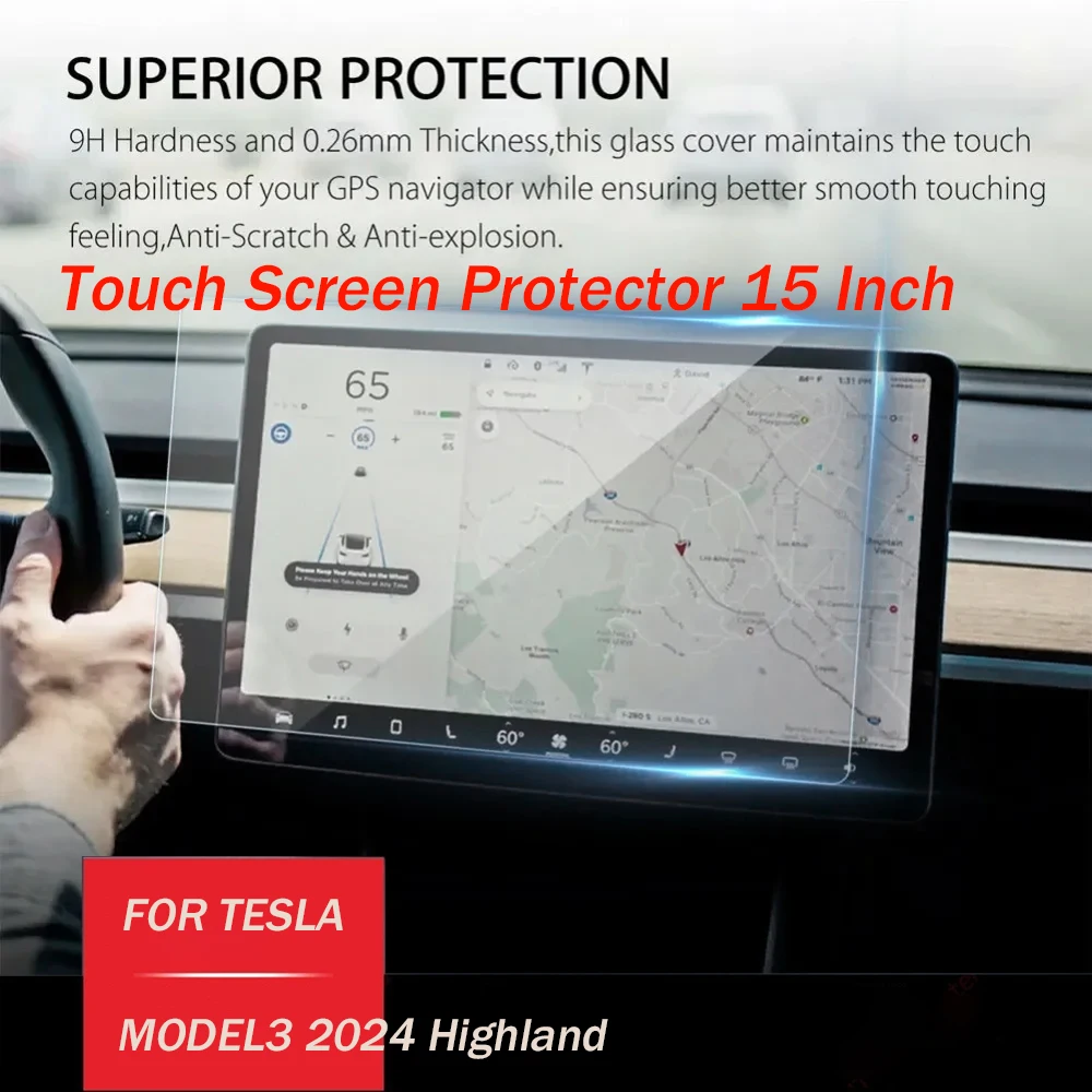 

For Tesla Model 3 Highland 2024 15 Inch Touch Screen Protector Center Control Screen Film Tempered Glass Navigation Protection
