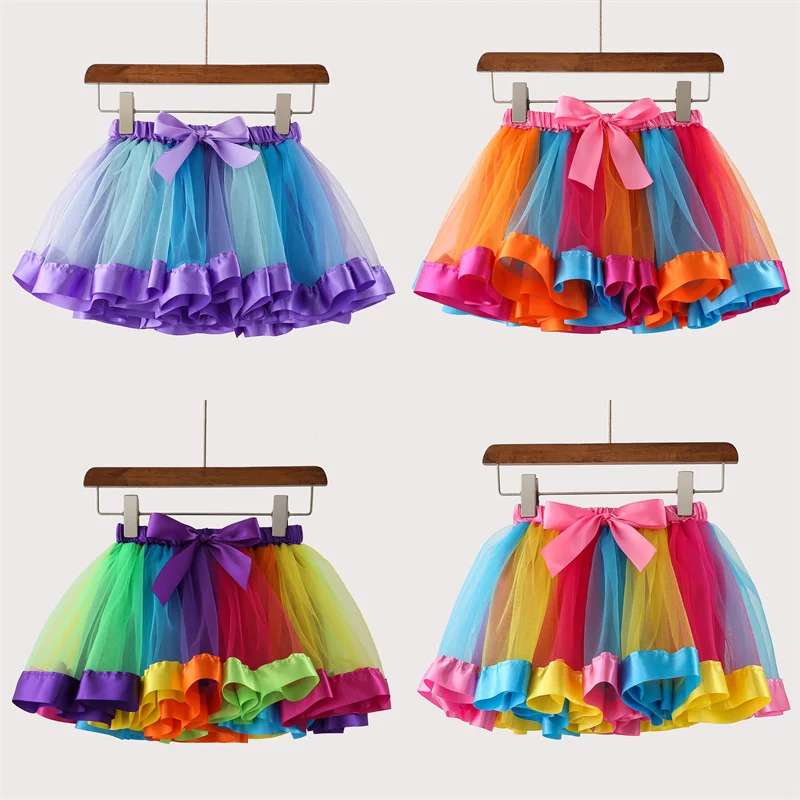 Mini Pettiskirt Party Dance 2024 Tutu Skirt Baby Girl Skirts Princess Rainbow Tulle Skirts Girls Clothes Children Clothing