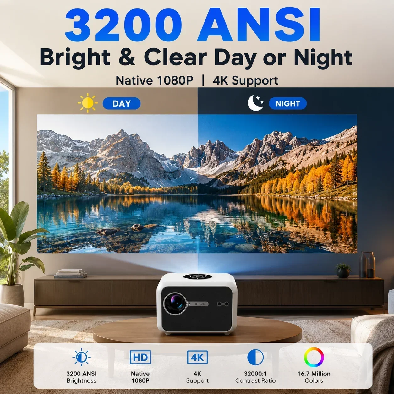 A6L 3200ANSI 4K Support Smart Projector with Netflix 1080P Auto Focus WiFi6 Bluetooth5.4 Dolby Audio Home Theater Projector 2026