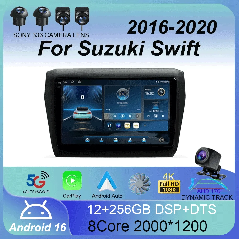Android 16 Carplay Auto 2K Screen Multimedia Player For Suzuki Swift 2016 - 2020 Car Radio Autoradio GPS Stereo 2din Head Unit