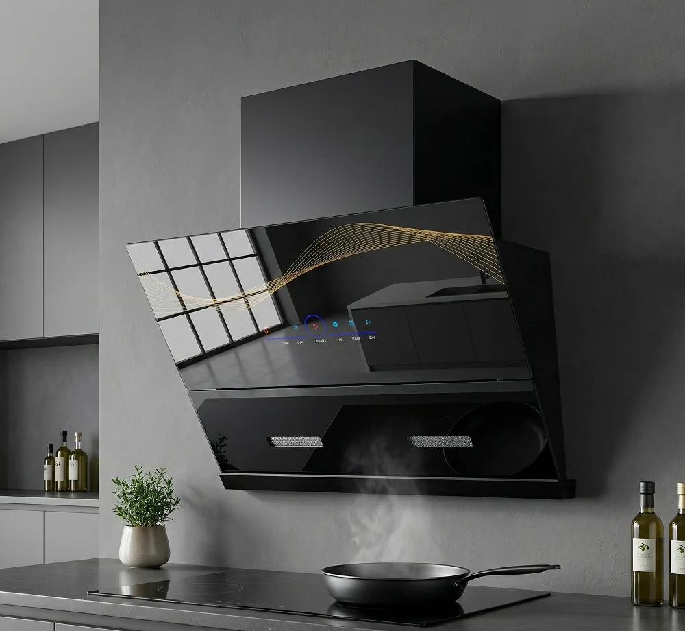 Wall-Mounted Smart Chimney Range Hood Smart Home Kitchen Glass Lifting Panel AI Voice-Activated Copper Motor Electric Class