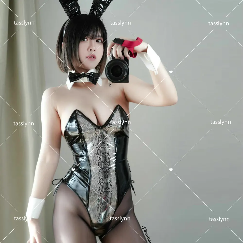 

2022 Kawaii Transparent Bunny Cosplay Evelynn Bunny Girl Costumes Lovely Black Sexy Jumpsuit Women Halloween Costume Rabbit Ears