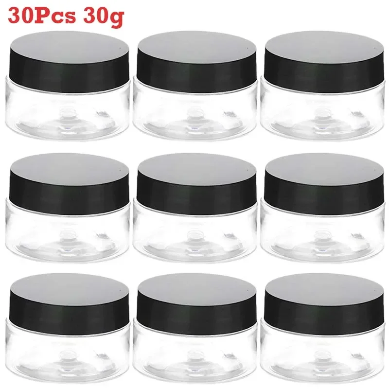 투명 메이크업 항아리 화분, 투명 샘플 병, 아이섀도우 아이 크림, 립 밤 보관함, 라운드 블랙 캡, 30 개