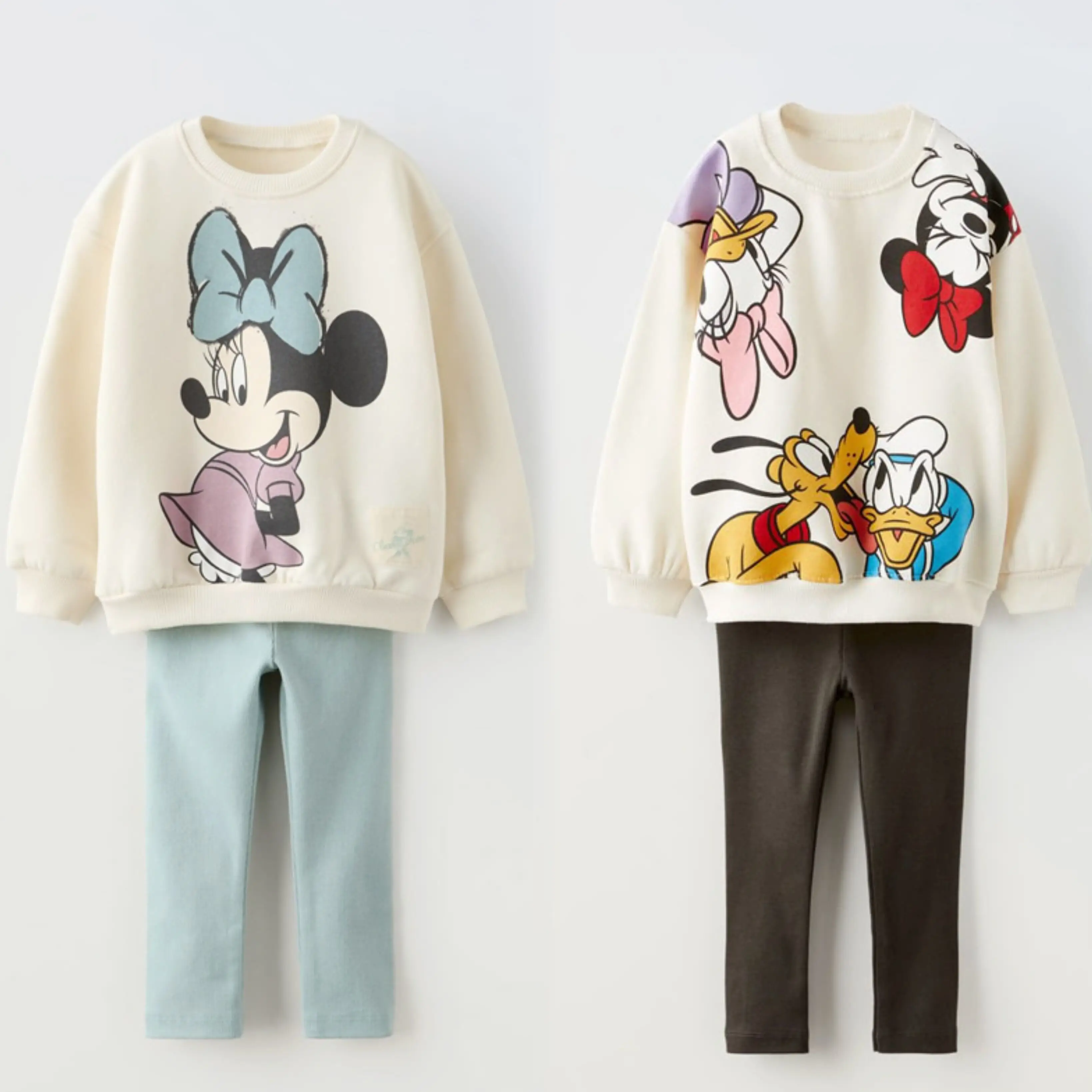 Full Print Minnie Tracksuits Child 2024 Autumn New Clothing Outfits Fashion Casual Sweatshirt Cartoon Print Hoodies Two Piece