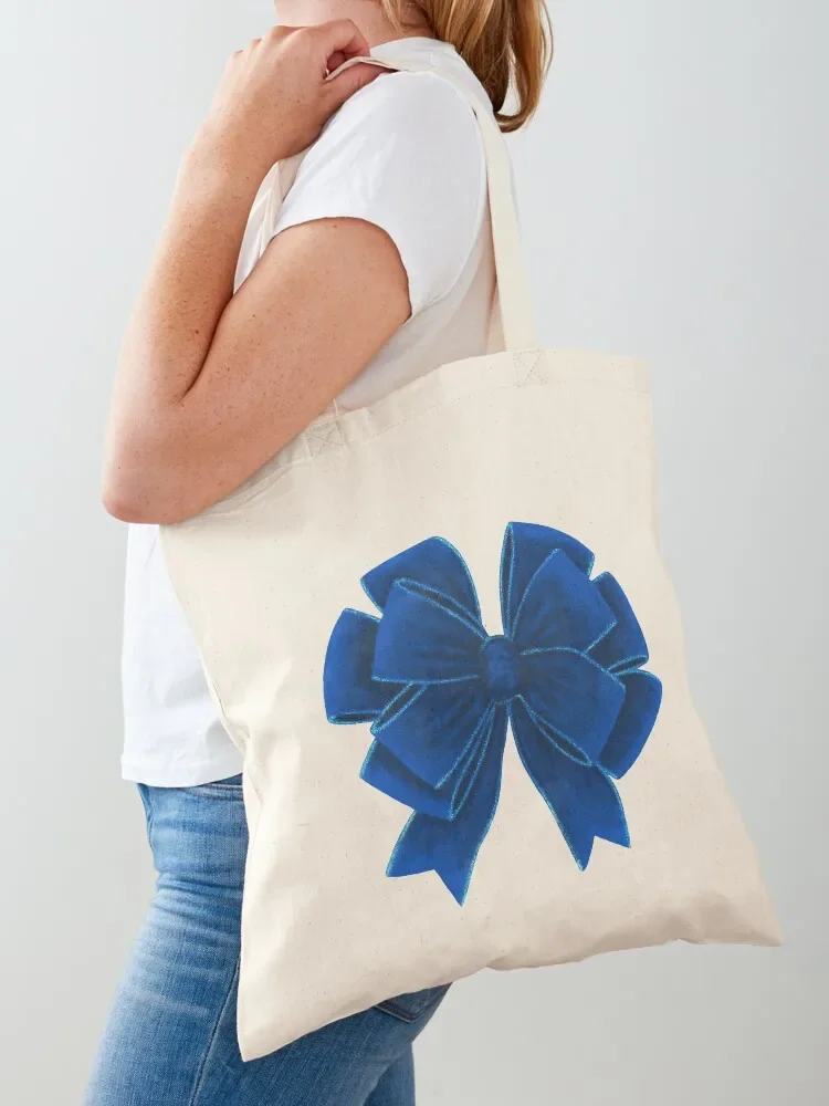 Dark Blue Velvet Bow Tote Bag Canvas bag for women Shopper Tote Bag