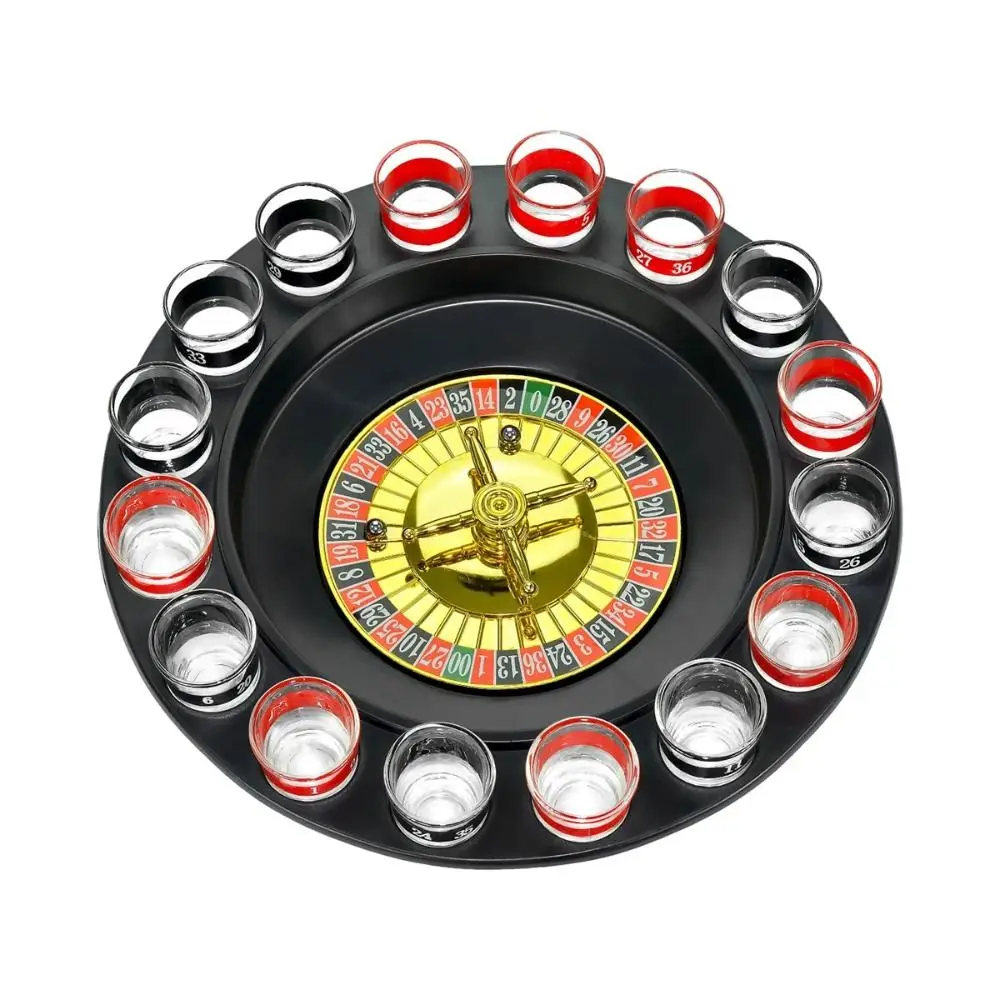 

16-Piece Set Shot Glass Roulette with Metal Balls Entertainment Props Drinking Shot Glass Red Black Roulette Game