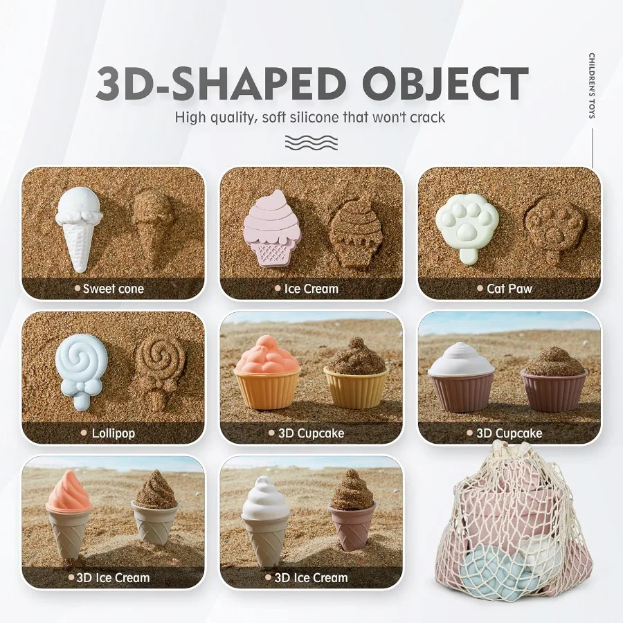 17 pièces jouets de plage en Silicone, jouets de plage modernes pour bébé, ensemble de plage adapté aux voyages, seau en Silicone, arrosoir, pelle, 12 moules à sable,