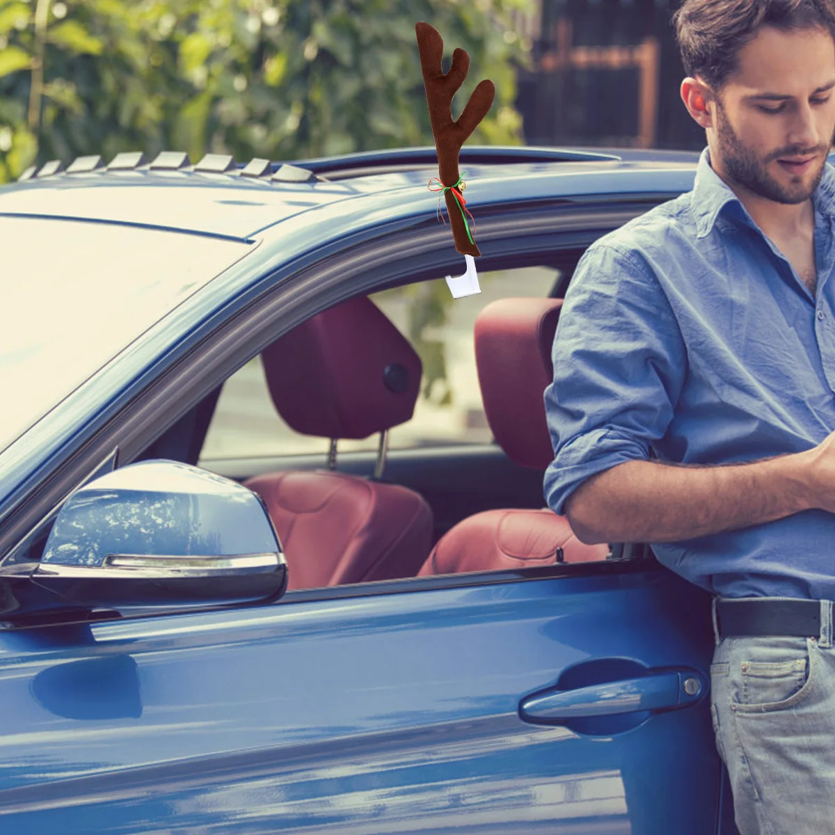 

4Pcs Car Reindeer Antlers Christmas Decor Premium Flannel Durable Xmas Car Ornaments Holiday Decoration Kit Festive Gift