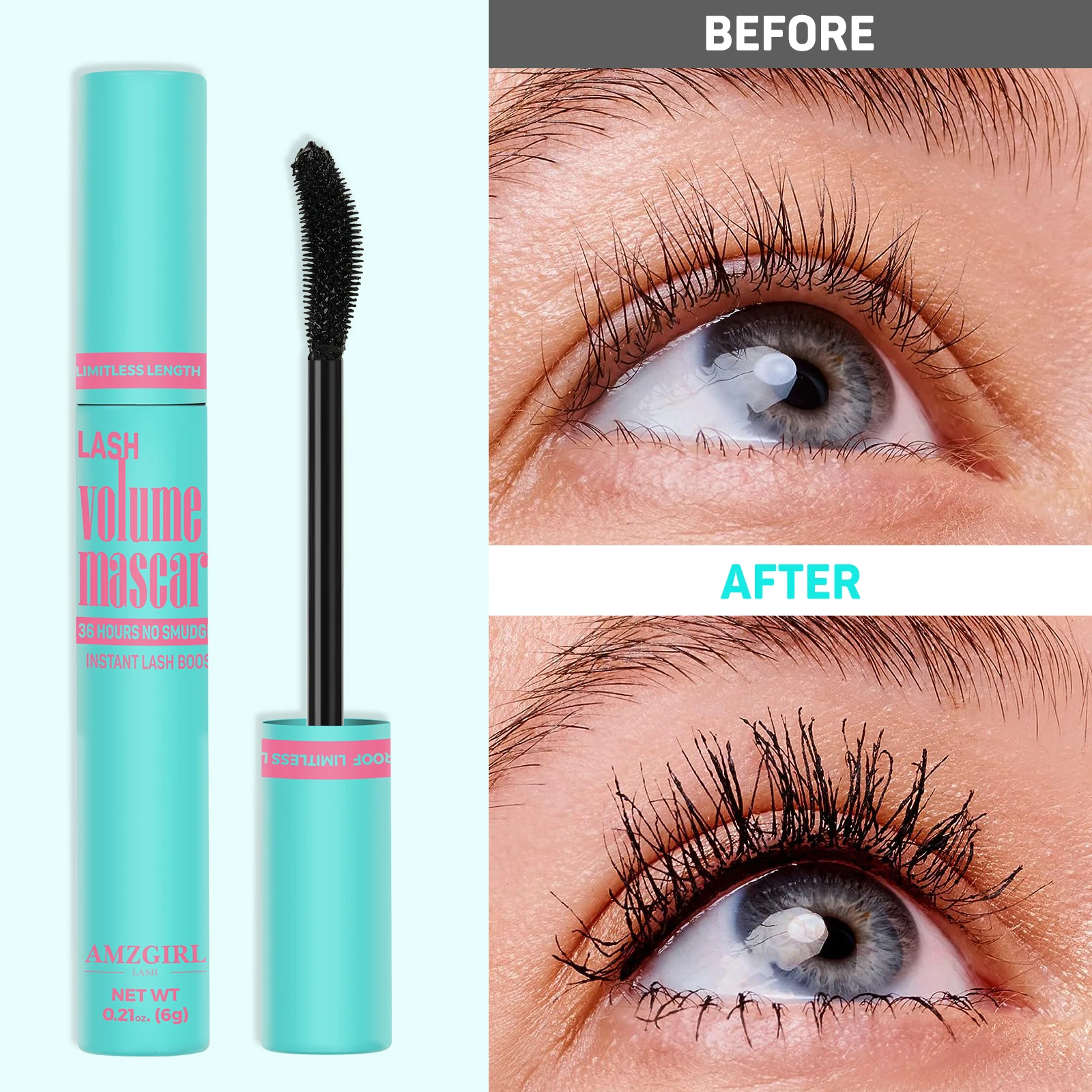 Amzgirl Lash Volume Mascara Curl Thick Lengthening Eyelash Mascara Waterproof Non-smudge Eye Makeup Cosmetic Long Lasting 36H