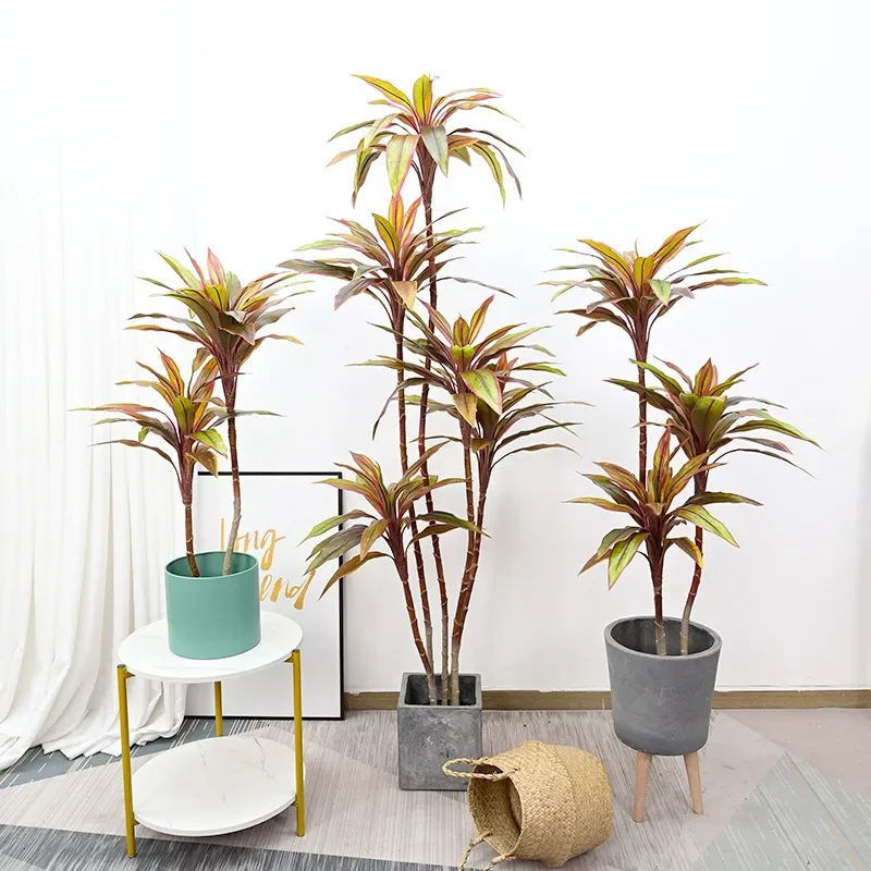 Artificial Red Leaf Plant Potted Fake Tropical Rainforest Tree Simulation Greenery for Living Room Home Hotel Decoration