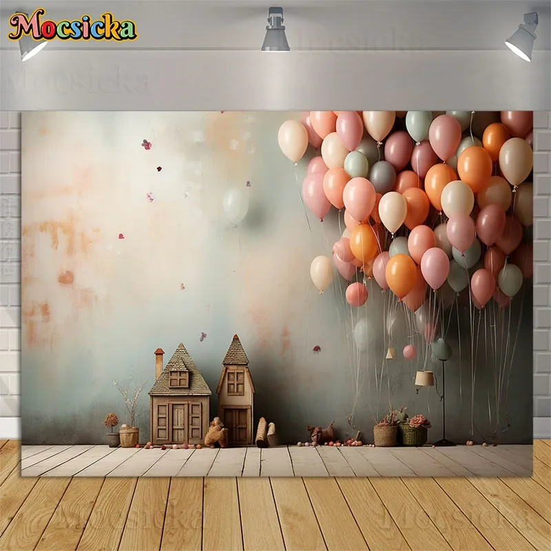 

Mocsicka Photography Background Colorful Balloon Retro Wall Kids Birthday Party Cake Smash Portrait Decor Backdrops Photo Studio