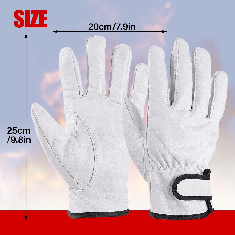 Welding Work Gloves Goatskin Leather 25cm Adjustable Strap Heat Resistant Protective Gloves For Construction Garden Motorcycle