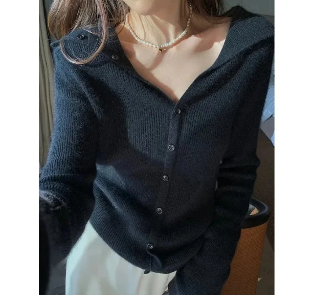 Cardigan aberto de malha feminino outono inverno fino manga longa base camisola casaco com decote em v estilo chinês outerwear