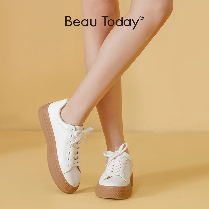 BeauToday Casual Sneakers Women Round Toe Lace-Up Spring Autumn Ladies Retro Flats Handmade 29813