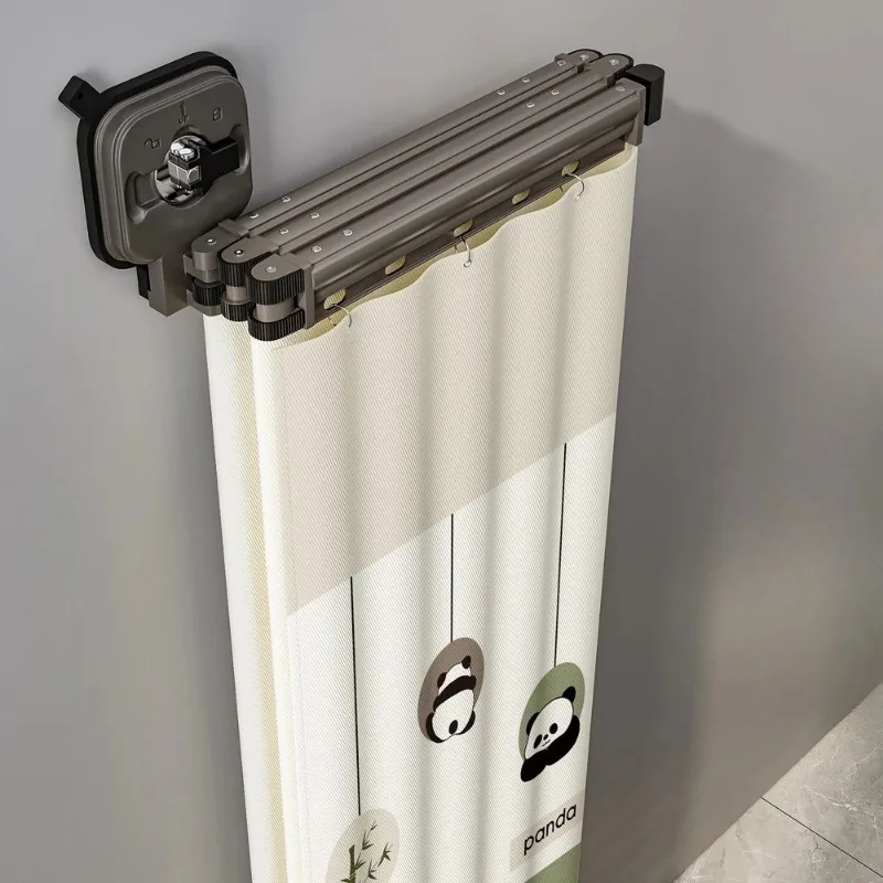 

No Drill Invisible Foldable Shower Curtain with Hooks, Waterproof Splash Guard Bathroom Liner for Wet Dry Separation Partition