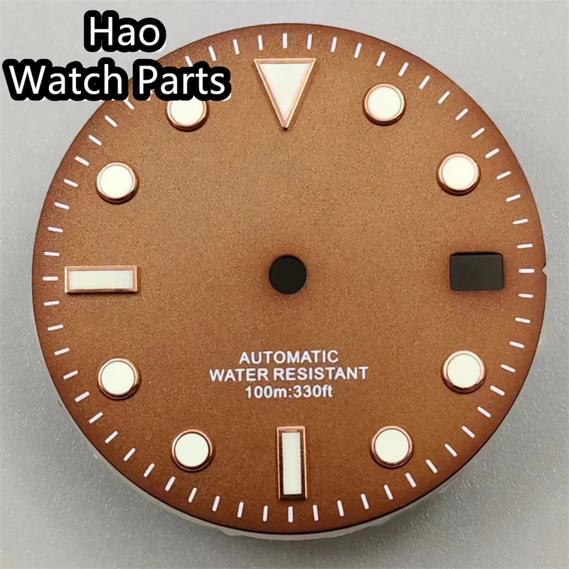 لون أسود-بني مع قرص قهوة وردي فضي ، علامات زمن ، أخضر مضيء ، NH34 ، حركة NH35 ، تاريخ ، نافذة ، 29