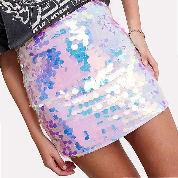 Sexy Sequin Skirts for Women Nightclub Performance Sparkly Midi Skirts Spring Summer
