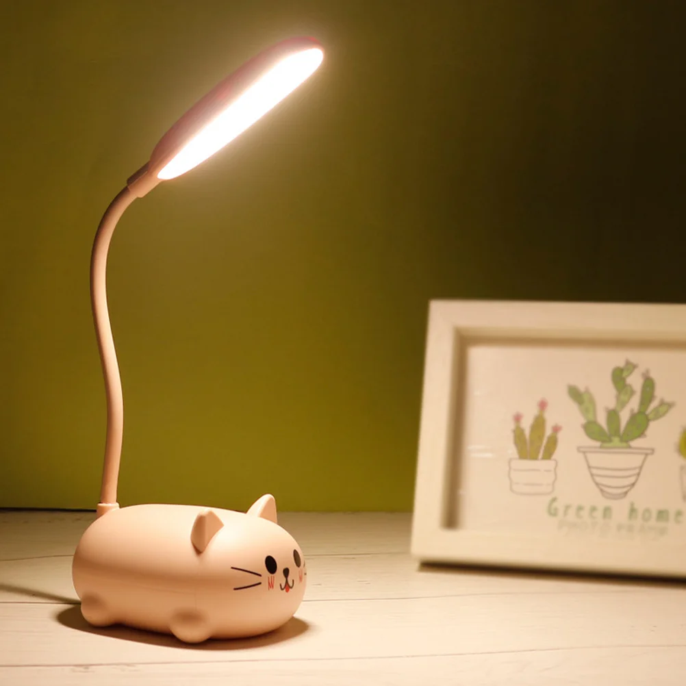 Pink Kitten Table Desk Cute Cat Lamps Bedroom Rechargeable Light Pink Lamp for Girls USB Charging Study Reading Small Night