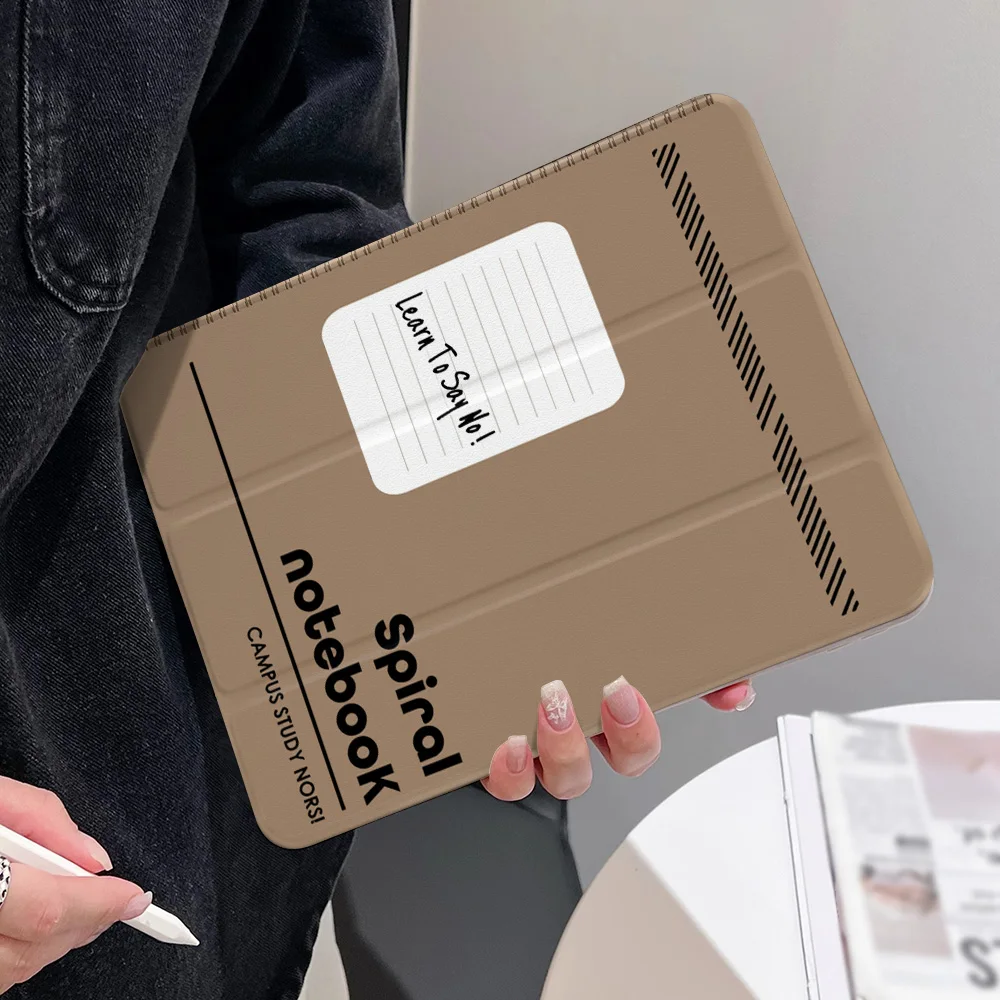 360° Rotatable Tri-Fold for Samsung Galaxy Tab S9 S10 FE A9 A11 S7 S8 Plus Painted Tablet Khaki Spiral Notebook Look Aesthetic