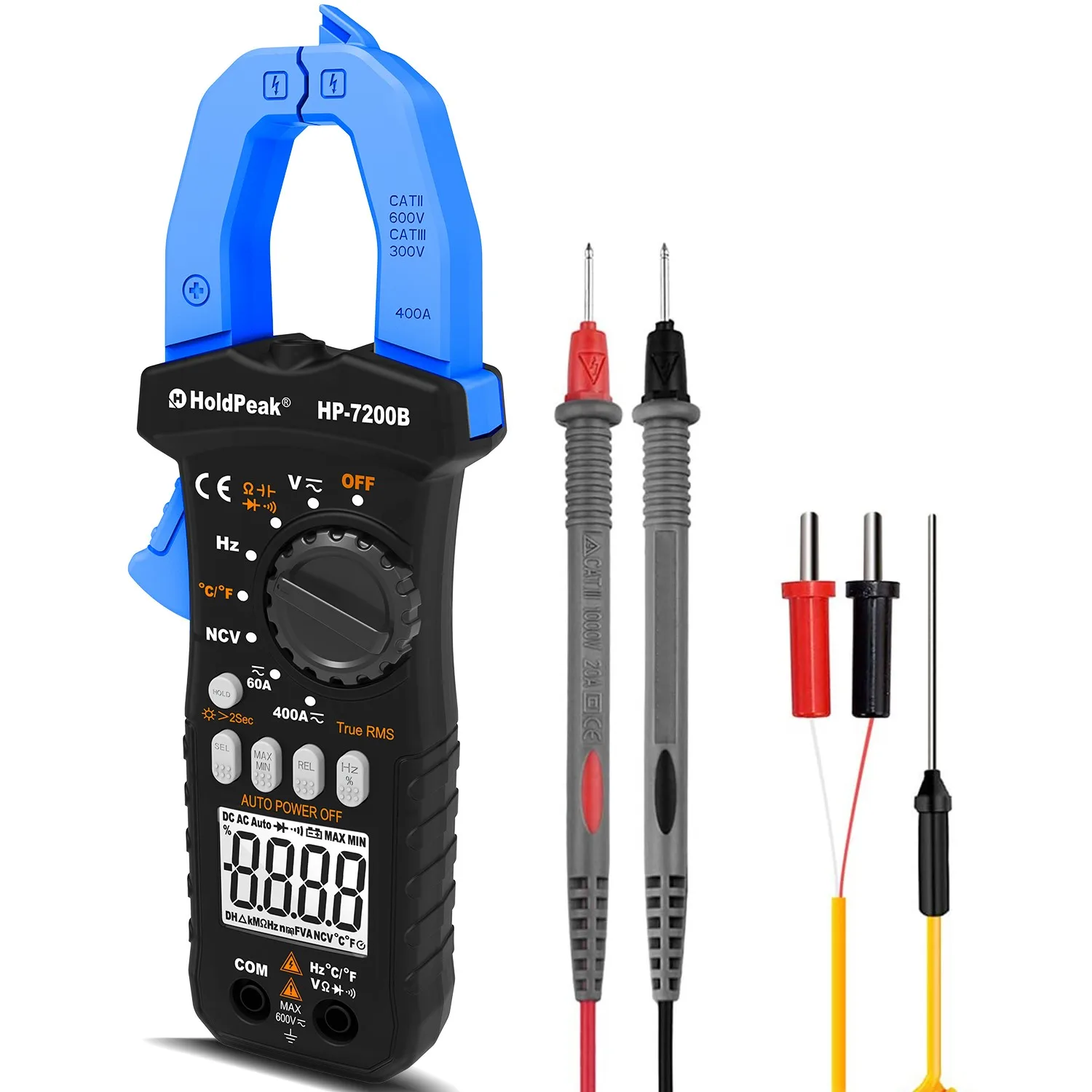 HoldPeak HP-7200B 6000 Counts Clamp Meter Multimeter Temperature Tester DC Current True RMS Meter Auto NCV Mini Multimeter