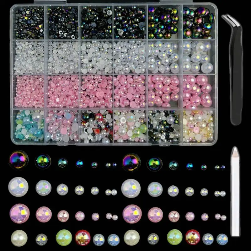 

1Box Gradient Colorful Simulated Pearl Nail Art Charms Mini Flat Bottomed Pearl Nail Decorations Accessories for DIY Manicure