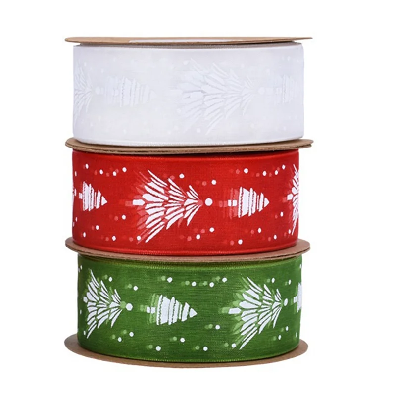 

FYBL-Christmas Ribbon Cake Decorative Printing Ribbon Christmas Tree Yarn Gift Box Bouquet Materials