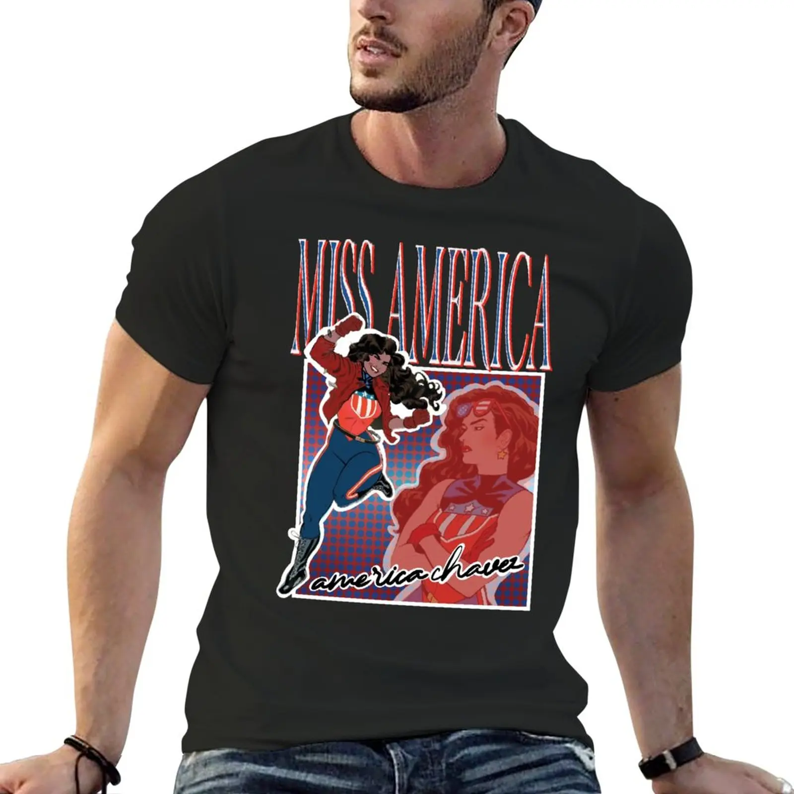 

miss america america chavez T-Shirt vintage quick drying korean fashion sweat shirts, men