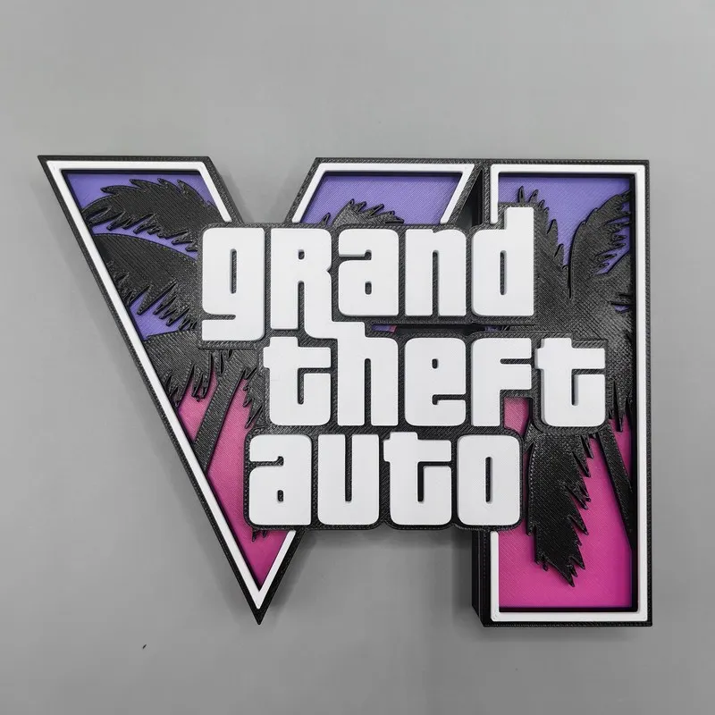 Suporte de Logo 3D do GTA 6 Grand Theft Auto, Ornamento Criativo para Mesa, Decoração de Exibição de Periféricos de Jogo para Fãs de Jogos Adultos