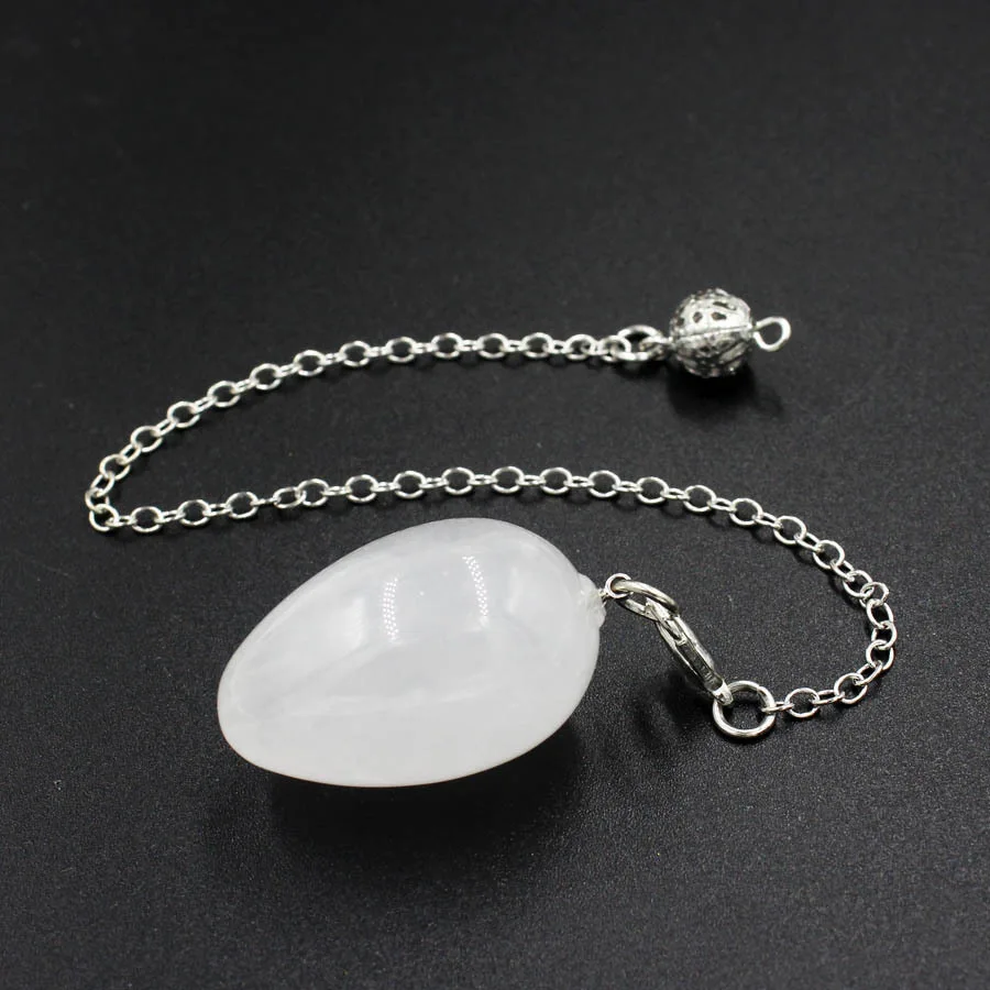 CSJA Reiki Aquamarine Crystal Pendulum Egg Shape Natural Gem Stone Pendant Pendulum Answer Amethysts Clear Quarzt Pendulos S973