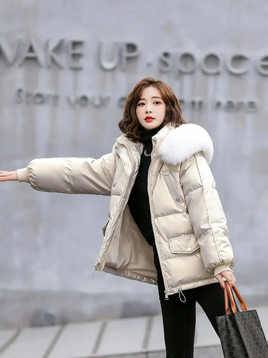 Winter New Down Jacket Female Short Bright Face White Duck Down Slim Down Suit High-grade Warm Coat