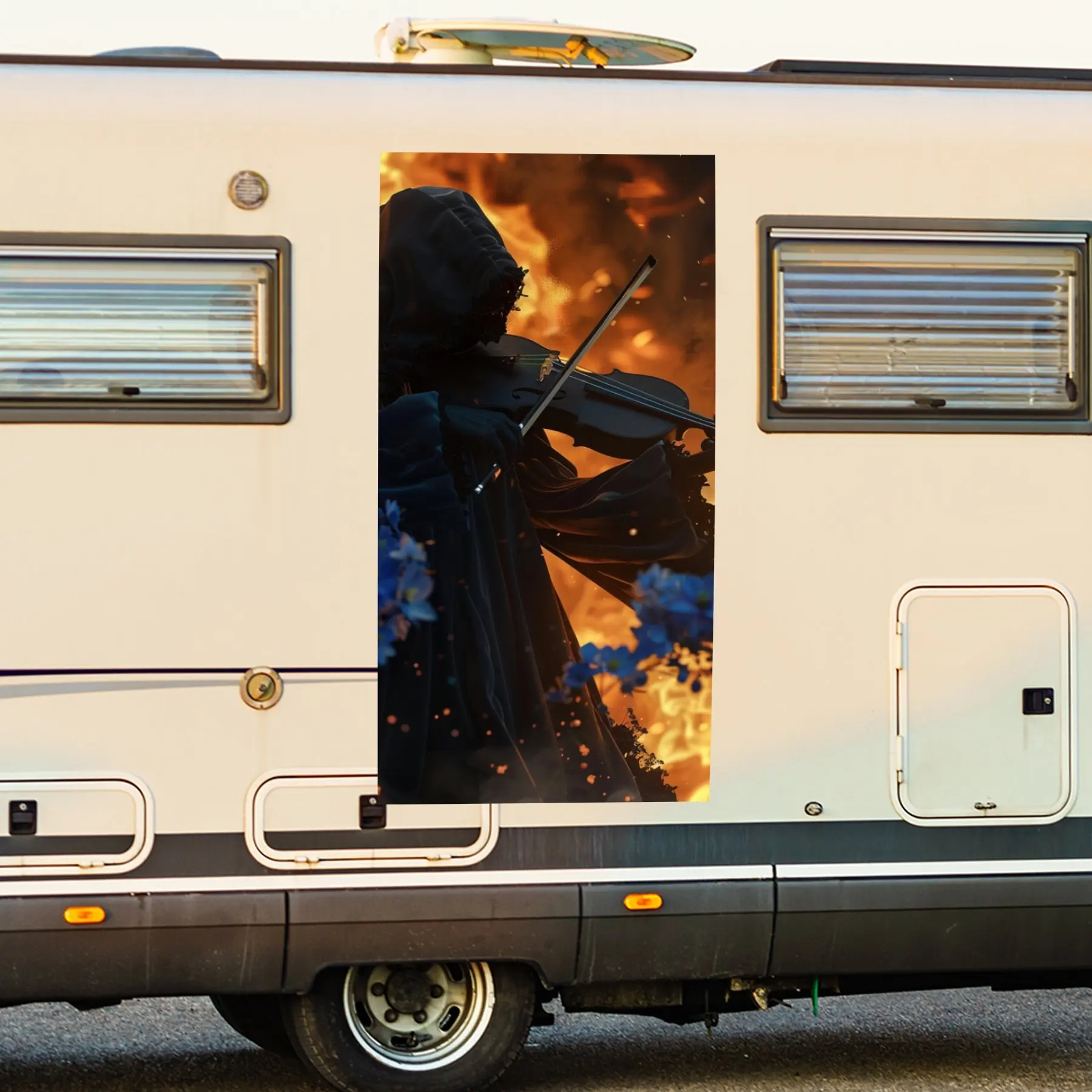 

Hooded Figure Playing Violin Car Sticker,Vinyl Decal for motorhome car door, Waterproof Self-Adhesive Vinyl Stickers for Vehicle