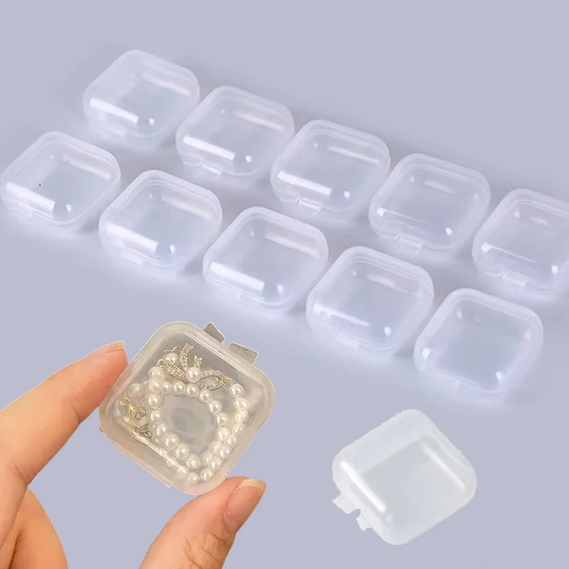 10~80pcs Mini Storage Box Jewelry Component Single-compartment Covered Transparent Paper Clip Office Supplies Storage TMZ