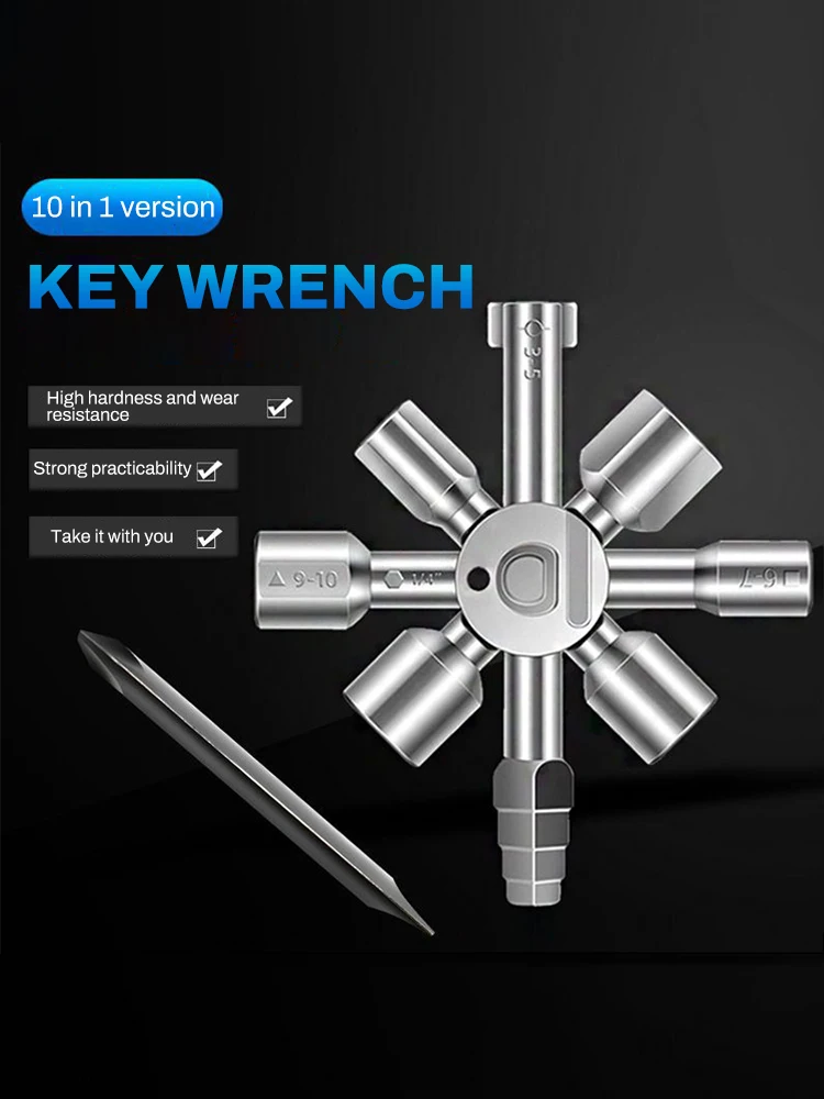 

10 in 1 Multifunction Cross Switch Square Key Wrench Alloy Universal Triangle For Elevator Electrical Cupboard Box Train Cabinet