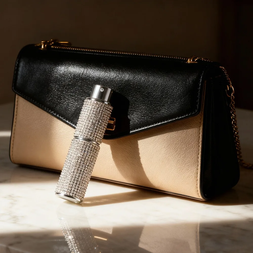New 10ML Bling Rhinestone Perfume Atomizer Rotating Portable Refillable Fine Mist Spray Leak-Proof Cosmetic Oral Care Container