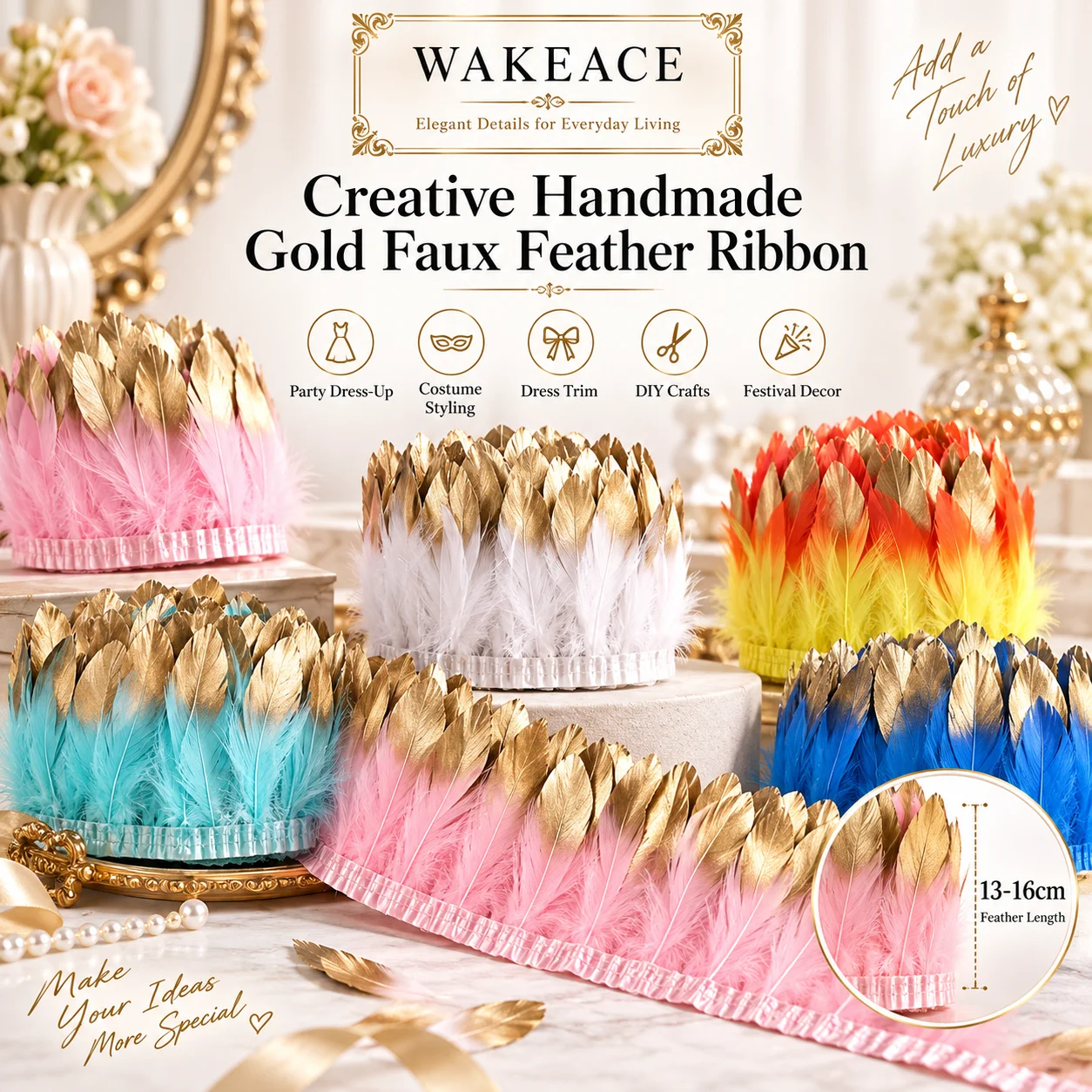 Fringe Ribbon Sewing - Gold Faux Feather Fringe Trim Ribbon