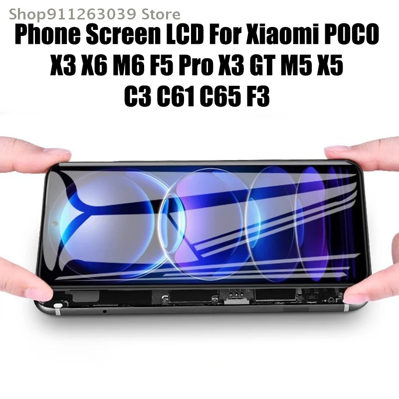 Phone Screen LCD Display For Xiaomi POCO X3 X6 M6 F5 Pro X3 GT M5 X5 C3 C61 C65 F3 Screen Assembly Replacement For POCO X6 Pro