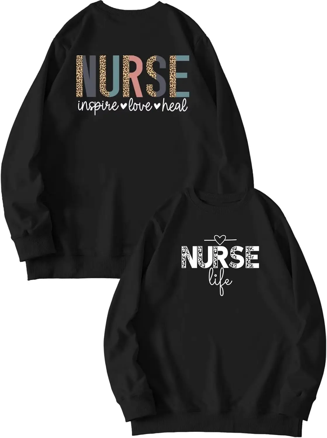 Nurse Life Sweatshirts for Women Nurse Inspire Love Heal Leopard Graphic Crewneck Pullover Top Nurse Student Gifts Sweatshirt