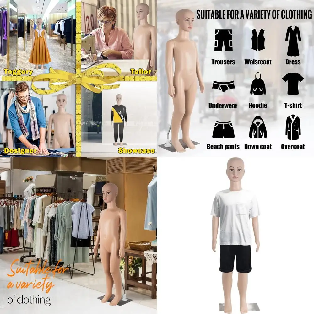 

Adjustable Full Body Child Mannequin with Realistic Look, Detachable, Metal Base, Gender-Neutral Display