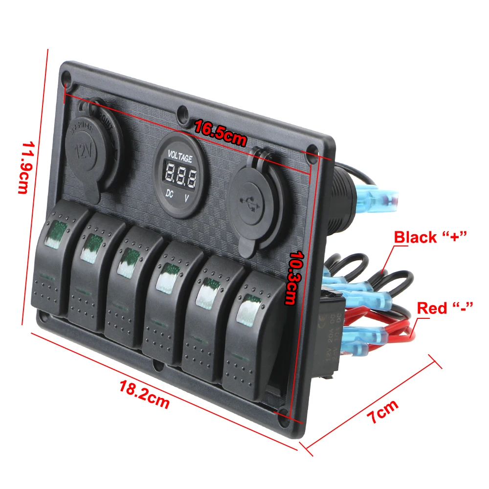 4.2A Dual USB Slot Socket for Marine Boat Car Rv Vehicles Truck Yacht 6 Gang Rocker Switch Panel Digital Voltage Display