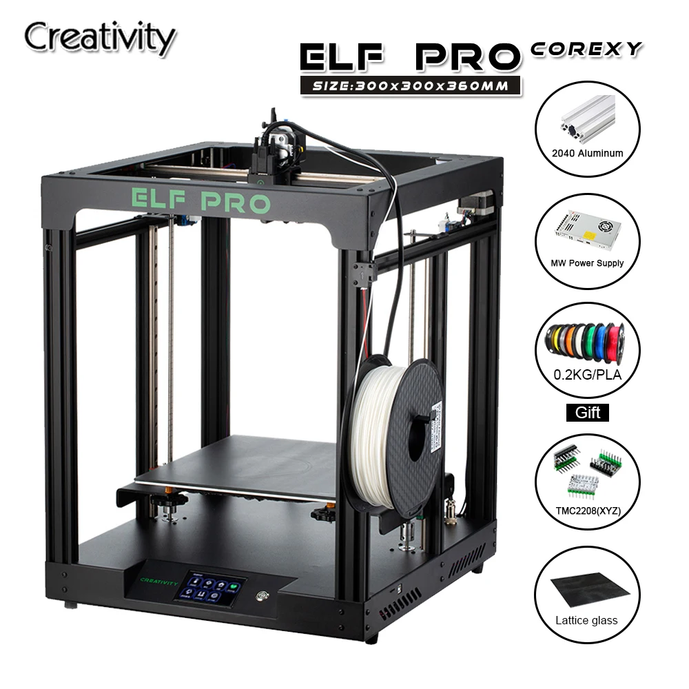 Creativity Latest FDM  3d Printer Kit ELFPRO Large Area Print Size TMC2208 driver support BLTOUCH hot bed leveling