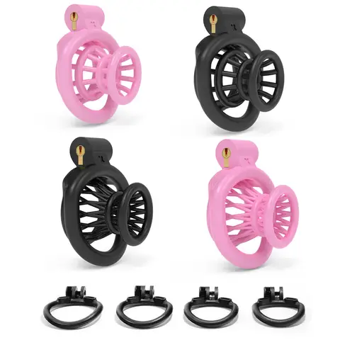 Male Chastity Lock Anti-Cheating Cock Cage with 4 Rings for A Belt of Fidelity Feminization Negative Inverted Chastity Sex Toy