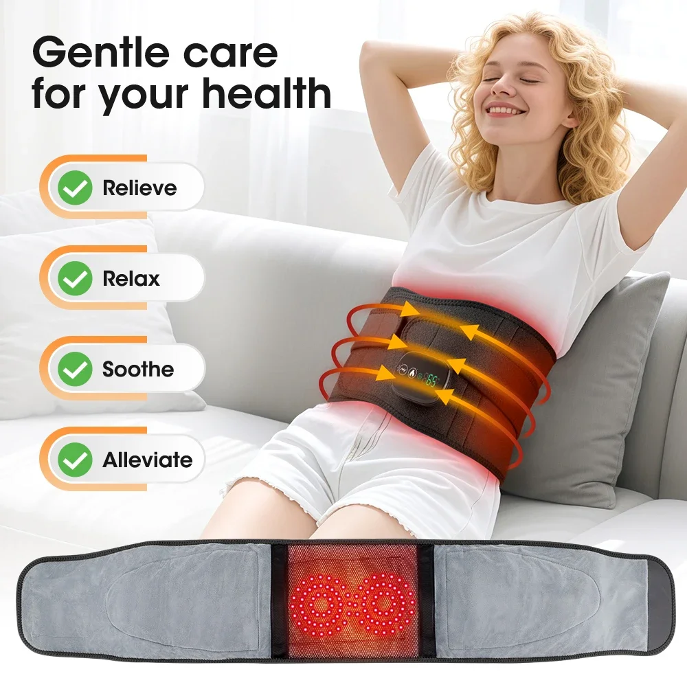 Heating Waist Massager Belt with Controller 5000mAh Vibration Red Light Warm Compress Electric Lumbar Support Belt for Women Men